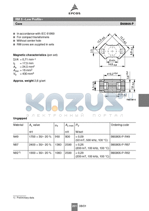 B65805-P datasheet - RM cores are supplied in sets