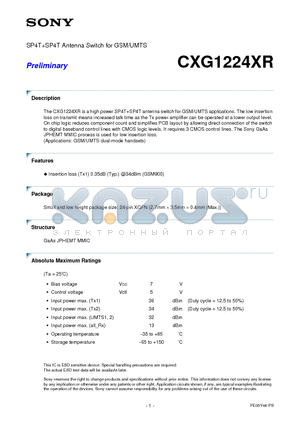 CXG1224XR datasheet - SP4TSP4T Antenna Switch for GSM/UMTS