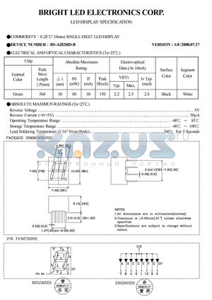 BS-A282RD-B datasheet - 0.28(7.10MM)single DIGIT LED DISPLAY