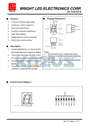 BS-A28DRD-B datasheet - 7.00mm (0.28) high four digit seven segments display