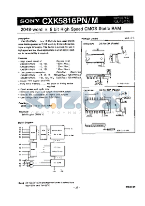 CXK5816PN datasheet - 2048-WORD 8 BIT HIGH SPEED CMOS STATIC RAM