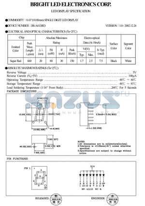BS-A41DRD datasheet - 0.43(10.80mm)SINGLE DIGIT LED DISPLAY