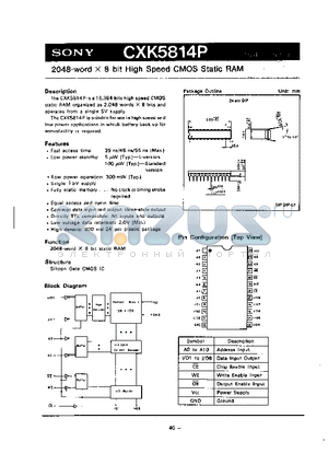 CXK5814P-35L datasheet - 2048-WORD X 8 BIT HIGH SPEED CMOS STATIC RAM