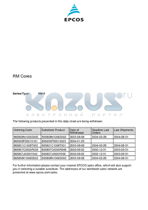 B65808-A5000 datasheet - RM cores are supplied in sets