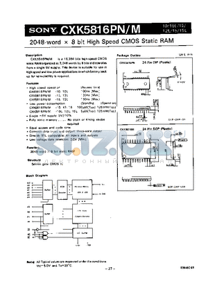 CXK5816PN/M-12L datasheet - 2048-WORD 8 BIT HIGH SPEED CMOS STATIC RAM