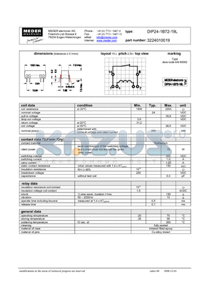 DIP24-1B72-19L datasheet - DIP Reed Relay