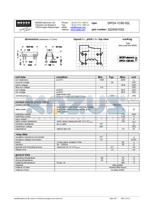 DIP24-1C90-52L datasheet - DIP Reed Relay