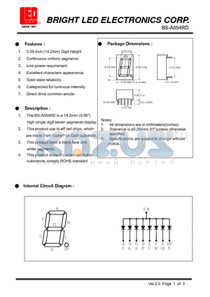 BS-A554RD datasheet - 14.2mm (0.56) high single digit seven segments display