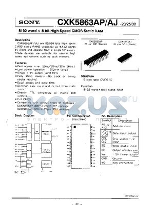 CXK5863AJ-30 datasheet - 8192 word x 8-bit High Speed CMOS Static RAM