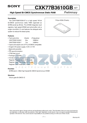 CXK77B3610GB- datasheet - High Speed Bi-CMOS Synchronous Static RAM