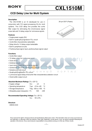 CXL1510M datasheet - CCD Delay Line for Multi System