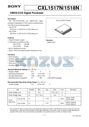 CXL1517 datasheet - CMOS-CCD Signal Processor