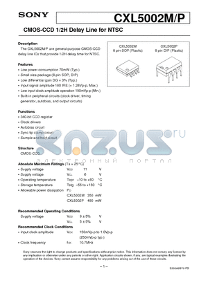 CXL5002P datasheet - CMOS-CCD 1/2H Delay Line for NTSC