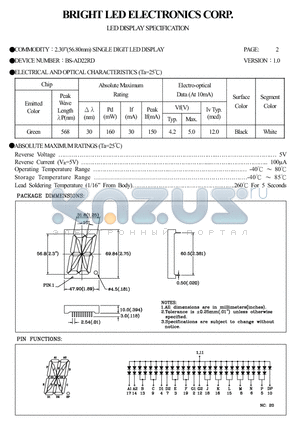 BS-AD22RD datasheet - 2.30(56.80MM) single DIGIT LED DISPLAY
