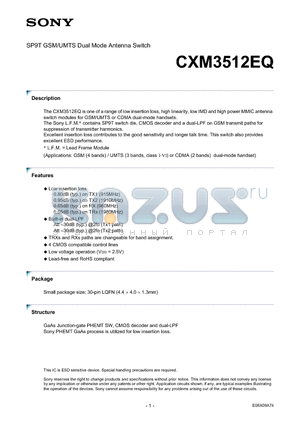 CXM3512EQ datasheet - SP9T GSM/UMTS Dual Mode Antenna Switch