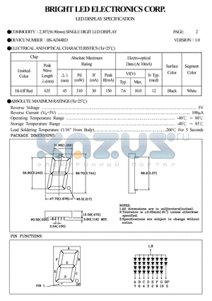 BS-AD44RD datasheet - 0.39(10.00MM)single DIGIT LED DISPLAY