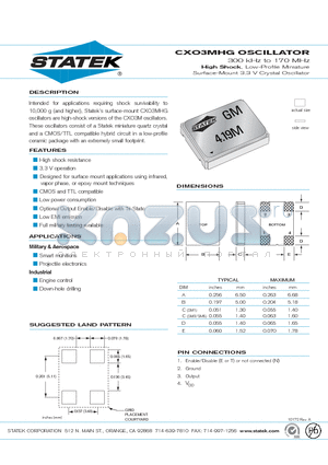 CXO3MHG datasheet - High Shock, Low-Profile Miniature Surface-Mount 3.3 V Crystal Oscillator