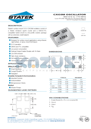 CXO3MSESM3 datasheet - CXO3M OSCILLATOR