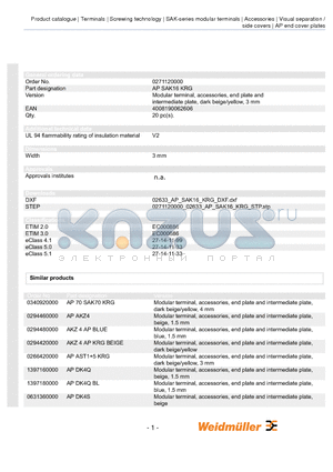 0266420000 datasheet - Modular terminal, accessories, end plate and intermediate plate, dark beige/yellow, 3 mm