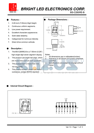 BS-C285RE-B datasheet - 7.00mm (0.28) high single digit seven segments dispaly