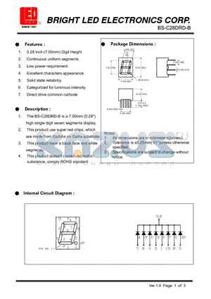 BS-C28DRD-B datasheet - 7.00mm (0.28) high single digit seven segments dispaly