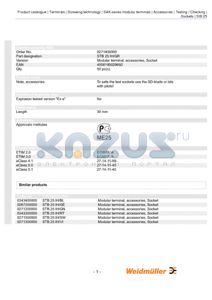 0267200000 datasheet - Modular terminal, accessories, Socket