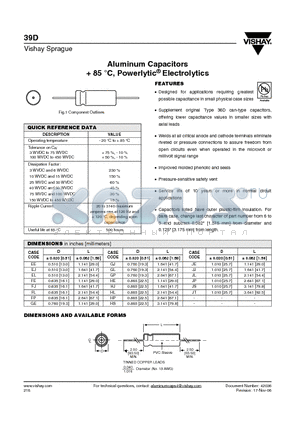 39D256F150EJ6 datasheet - Aluminum Capacitors  85 `C, Powerlytic^ Electrolytics
