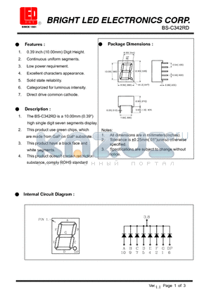 BS-C342RD datasheet - 10.0 (0.39) high single digit seven segments display