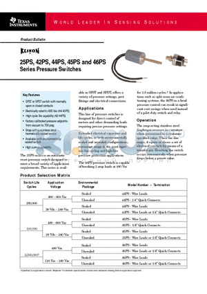 39PS datasheet - 25PS, 42PS, 44PS, 45PS and 46PS Series Pressure Switches