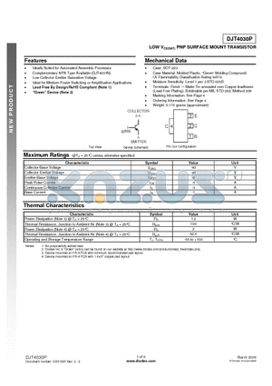 DJT4030P datasheet - LOW VCE(SAT) PNP SURFACE MOUNT TRANSISTOR