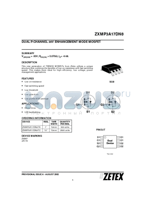 3A17D datasheet - DUAL P-CHANNEL 30V ENHANCEMENT MODE MOSFET