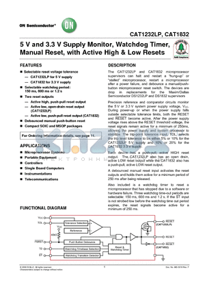 CAT1232LP datasheet - 5 V and 3.3 V Supply Monitor, Watchdog Timer, Manual Reset, with Active High & Low Resets