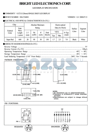 BS-C536RD datasheet - 0.52(13.20MM)single DIGIT LED DISPLAY