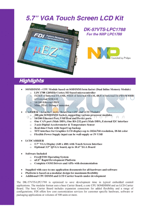 DK-57VTS-LPC1788 datasheet - 5.7 VGA Touch Screen LCD Kit