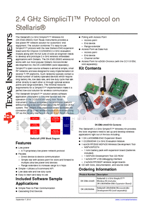 DK-EM2-2500S datasheet - 2.4 GHz SimpliciTI Protocol on Stellaris^