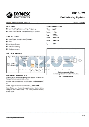 DK1306FWM datasheet - Fast Switching Thyristor