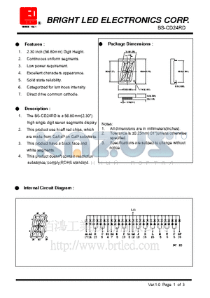 BS-CD24RD datasheet - 56.80mm(2.30) high single digit seven segments display