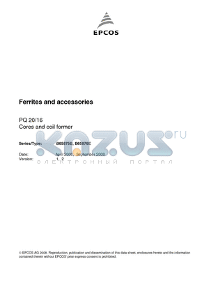 B65875B0000R095 datasheet - PQ 20/16 Cores and coil former