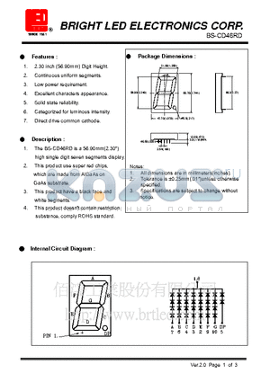 BS-CD46RD datasheet - 56.90mm(2.30) high single digit seven segments display