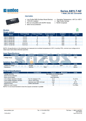 AM1LT-NZ_13 datasheet - 1 Watt | DC-DC Converter