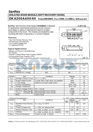 DKA200AA60 datasheet - ISOLATED DIODE MODULE(SOFT RECOVERY DIODE)