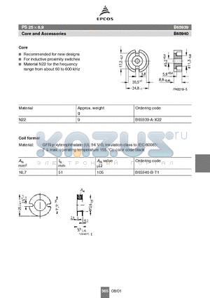 B65939-A-X22 datasheet - PS 25  8,9 Core and Accessories