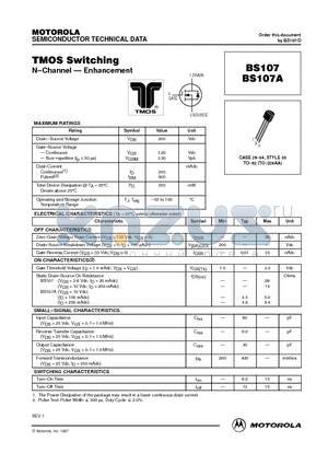 BS107 datasheet - TMOS Switching(N-Channel-Enhancement)