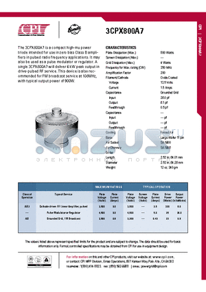 3CPX800A7 datasheet - The 3CPX800A7 is a compact high-mu power