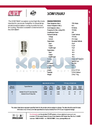 3CW1750A7 datasheet - Cathode Driven RF Amplifier