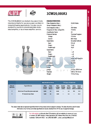 3CW20000A3 datasheet - The 3CW20,000A3 is a medium-mu power triode