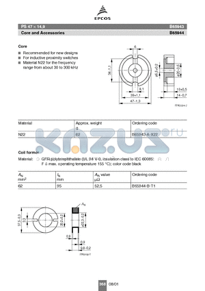 B65944-B-T1 datasheet - PS 47  14,9 Core and Accessories