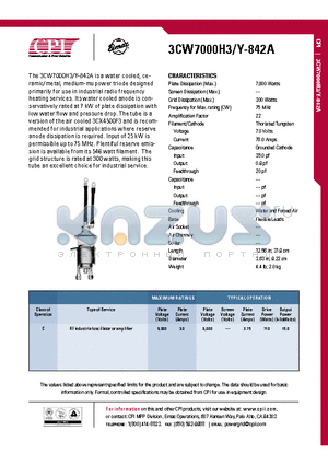 3CW7000H3 datasheet - RF industrial oscillator or amplifier