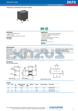 DKFS datasheet - Magnetically Compensated SMD Choke, compact