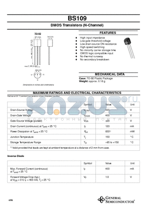 BS109 datasheet - DMOS Transistors (N-Channel)